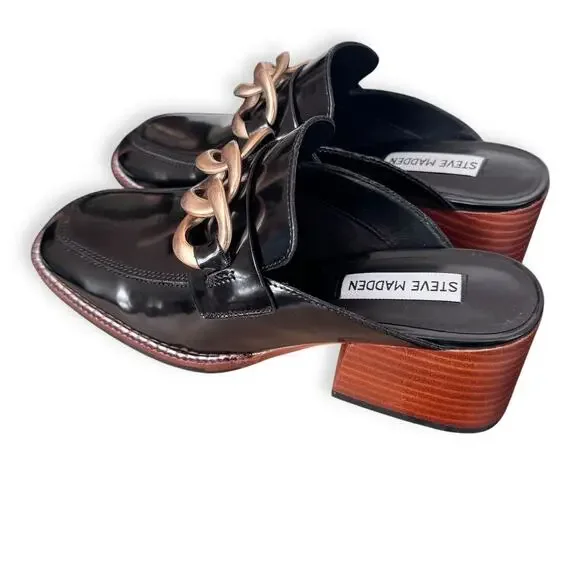 Steve Madden Women's Lorie Mule: Vegan Leather Slip-On Heeled Mule, SZ 6.5 Chain - Picture 5 of 16